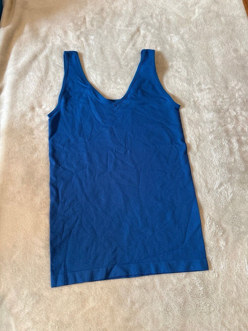 Layering tank top basic royal blue vneck wide strap form fitting skintight skims